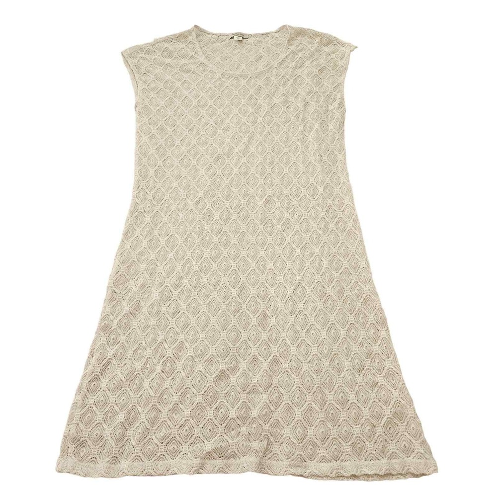 Garnet Hill Womens Cream Geometric Beachy Boho Lace Minimalist Shift Dress Sz S